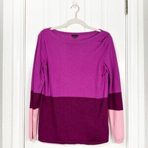 Talbots Women's Size M Purple Pink Lambswool Colorblock Sweater Soft Workwear